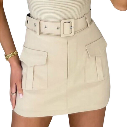 Belted Cargo Pockets Shorts Skirt Fuchsia