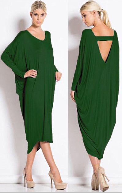 Backless Baggy Long Sleeves Midi Dress