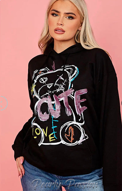 CUTE Print Hoodie Fleece Sweatshirt