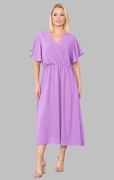 Wrap Over Ruched Waist Midi Dress