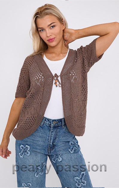 Cropped Bolero Short Crochet Knit Cardigan Charcoal