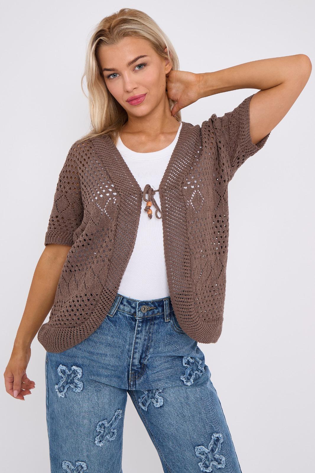 Cropped Bolero Short Crochet Knit Cardigan Silver