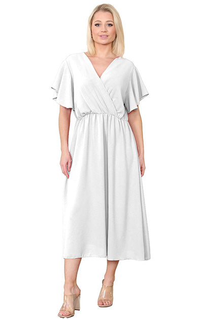 Wrap Over Ruched Waist Midi Dress