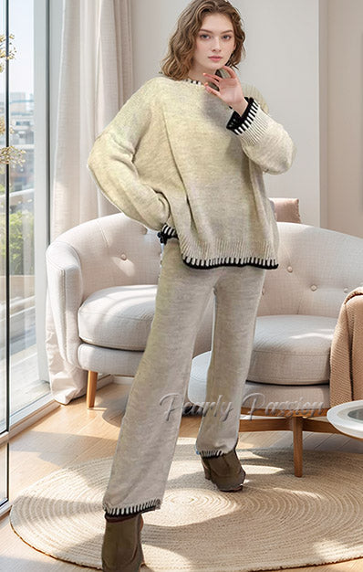 Cosy Knitted Wide Leg Palazzo Tracksuit Lounge Wear Set