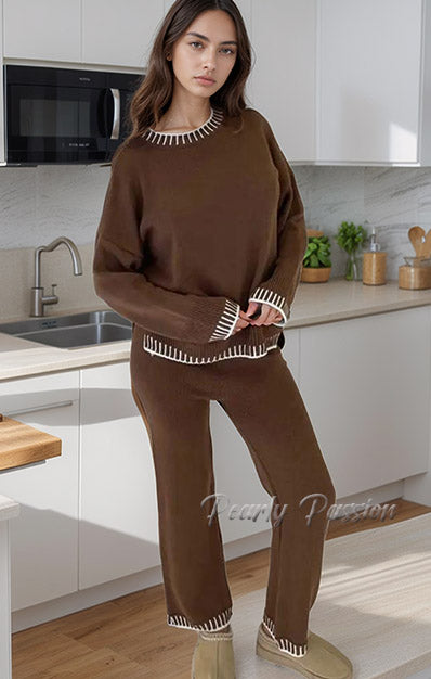 Cosy Knitted Wide Leg Palazzo Tracksuit Lounge Wear Set