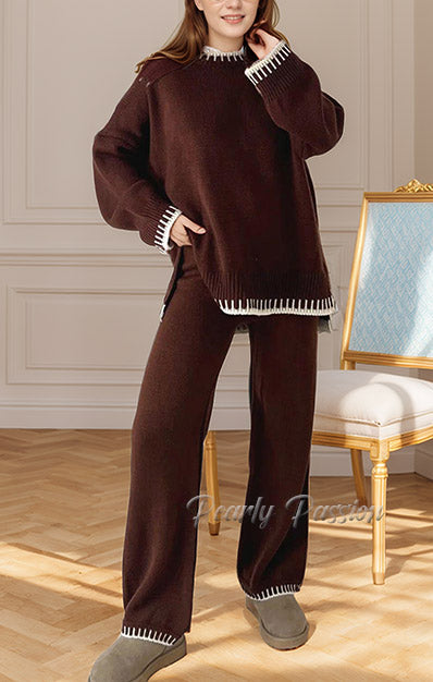 Cosy Knitted Wide Leg Palazzo Tracksuit Lounge Wear Set