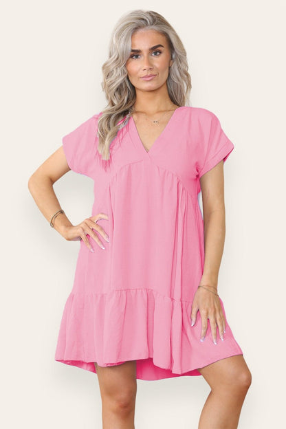 Tiered Smock Dress Hot Pink