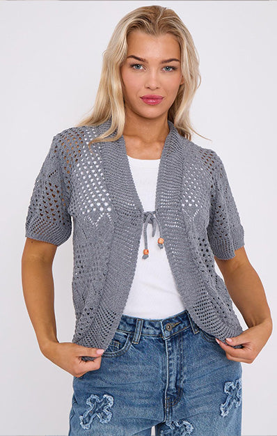 Cropped Bolero Short Crochet Knit Cardigan Charcoal