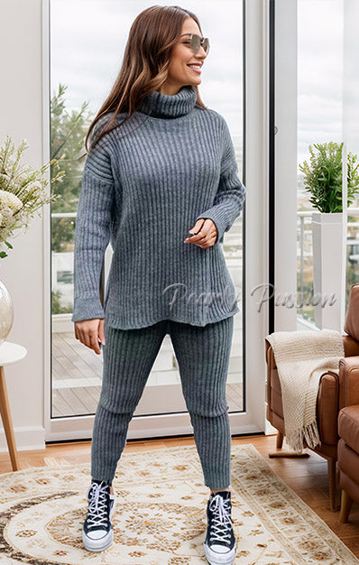 2 Pcs Set Chunky Knitted Winter Lounge Wear