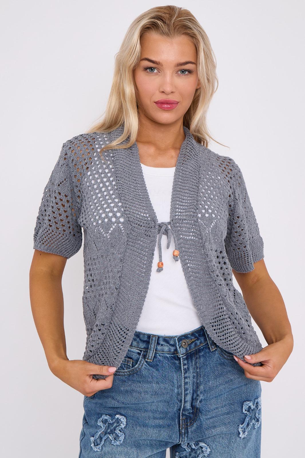 Cropped Bolero Short Crochet Knit Cardigan Silver