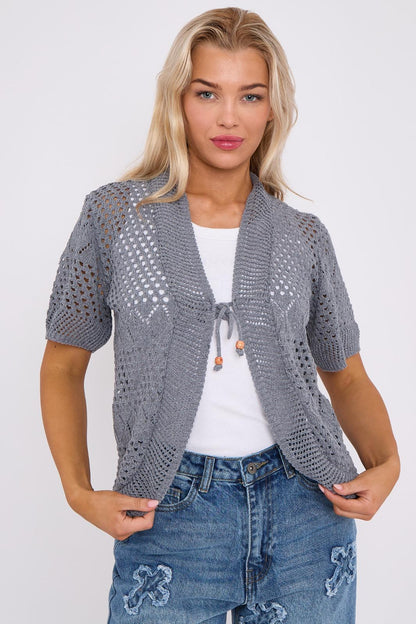 Cropped Bolero Short Crochet Knit Cardigan Silver