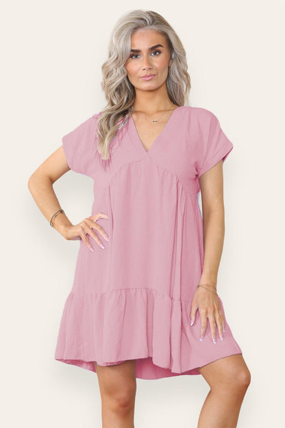 Tiered Smock Dress Hot Pink