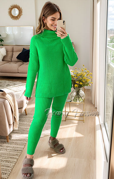 2 Pcs Set Chunky Knitted Winter Lounge Wear