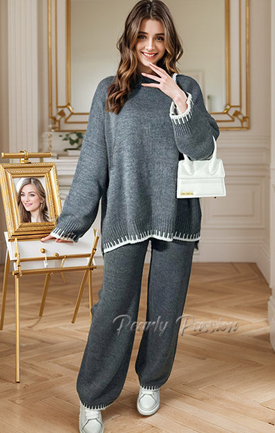 Cosy Knitted Wide Leg Palazzo Tracksuit Lounge Wear Set