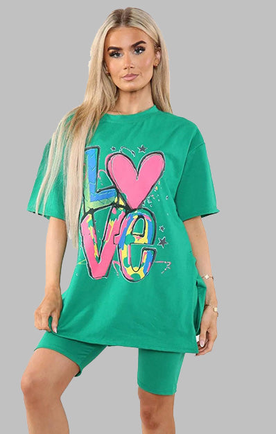 LOVE Slogan Print Two Piece Set