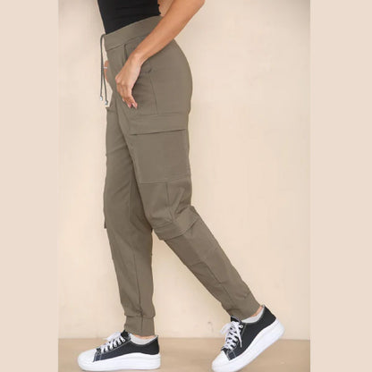 Side pockets Cargo Combat Stretch Casual Trousers Pants Black