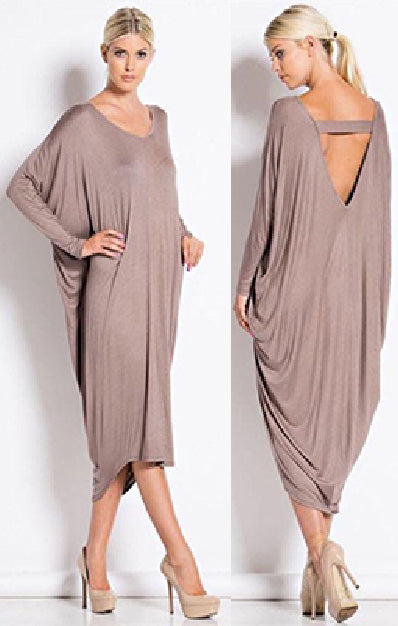 Backless Baggy Long Sleeves Midi Dress