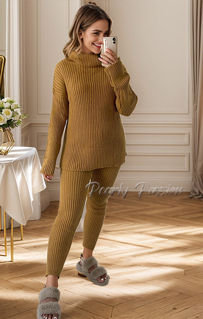 2 Pcs Set Chunky Knitted Winter Lounge Wear