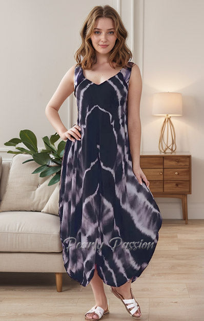 Tie Dye Lagenlook Drape Harem Jumpsuit Navy