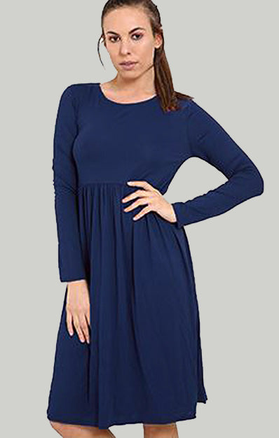 Frankie Ruched Gathered Swing Midi Dress Navy