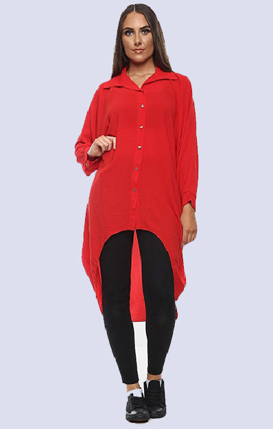 High-Low Long Top Shirt Hem Dress Red