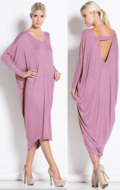 Backless Baggy Long Sleeves Midi Dress