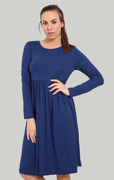 Frankie Ruched Gathered Swing Midi Dress Navy