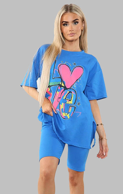 LOVE Slogan Print Two Piece Set