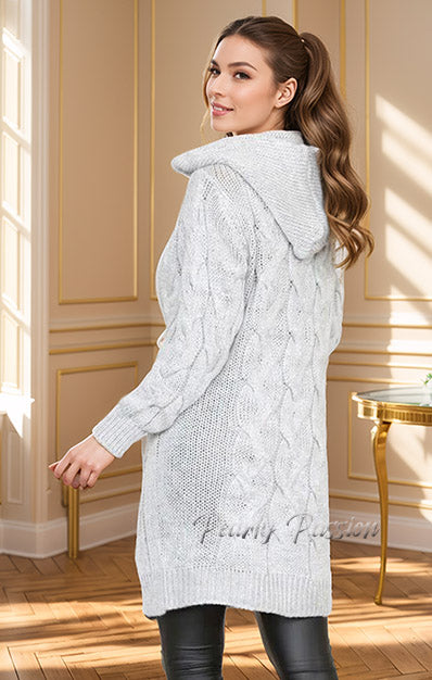 Cosy Warm Knit Cardigan Hooded Jumper