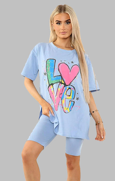 LOVE Slogan Print Two Piece Set