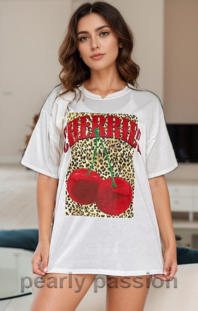 Leopard Cherries Print T-Shirt Black