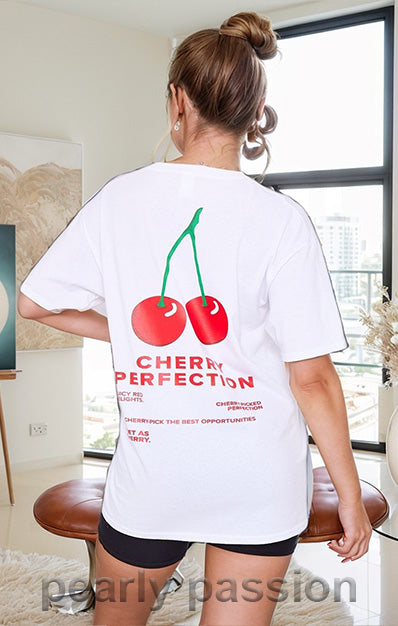 Cherry Perfection Print T-Shirt White