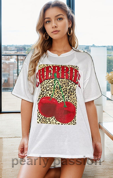 Leopard Cherries Print T-Shirt Black