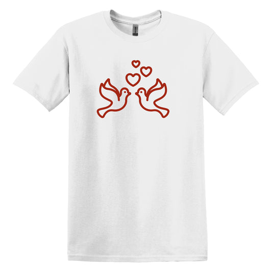 Romantic Love Birds Tee - Valentine's Day Short Sleeve Shirt for Her - Casual T Shirts 100% Cotton