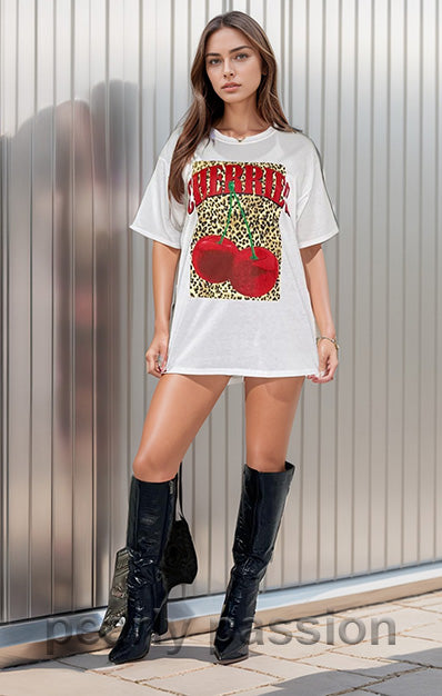 Leopard Cherries Print T-Shirt Black