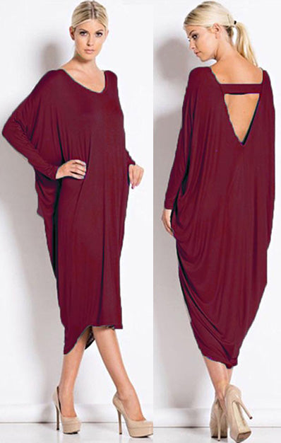 Backless Baggy Long Sleeves Midi Dress