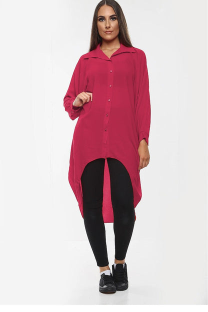 High-Low Long Top Shirt Hem Dress Red